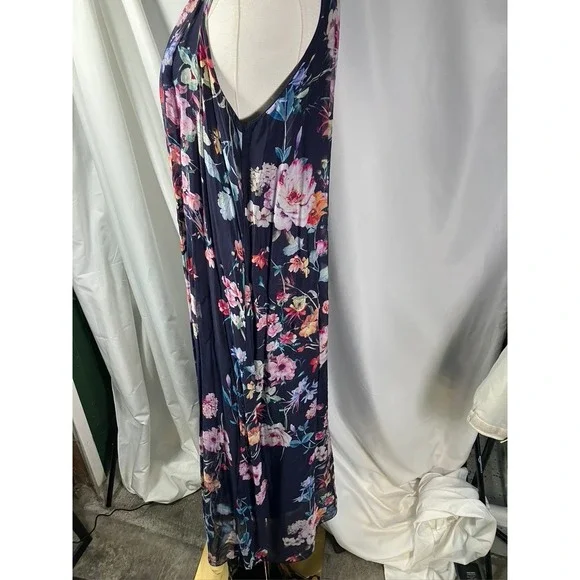 Bellambra Maxi Dress Navy Blue Floral Halter Neck Sleeveless Italy Size S Silk‎ - Picture 4 of 11